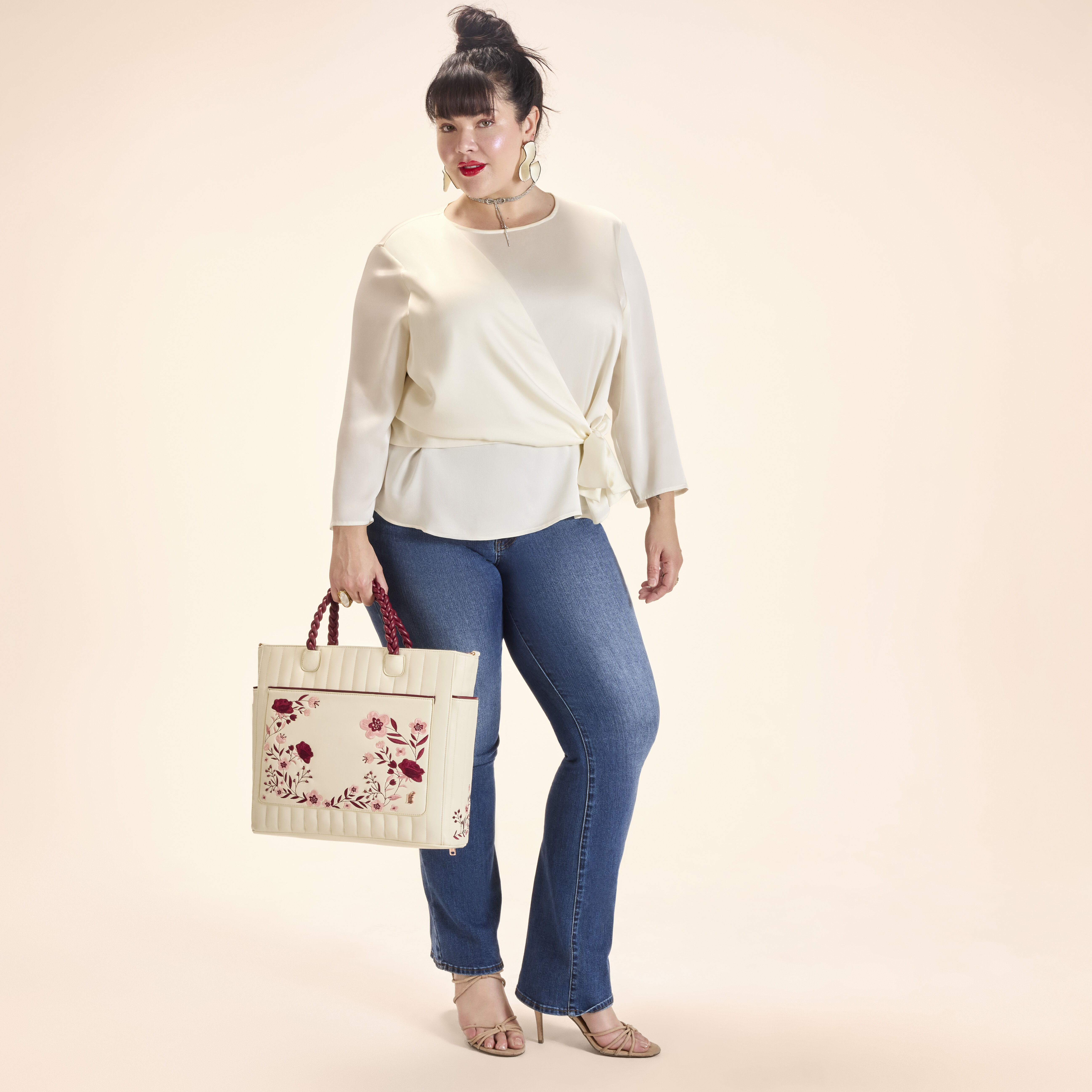 Loungefly Cream & Red Floral Convertible Backpack and Tote Crossbody Bag - Image 2